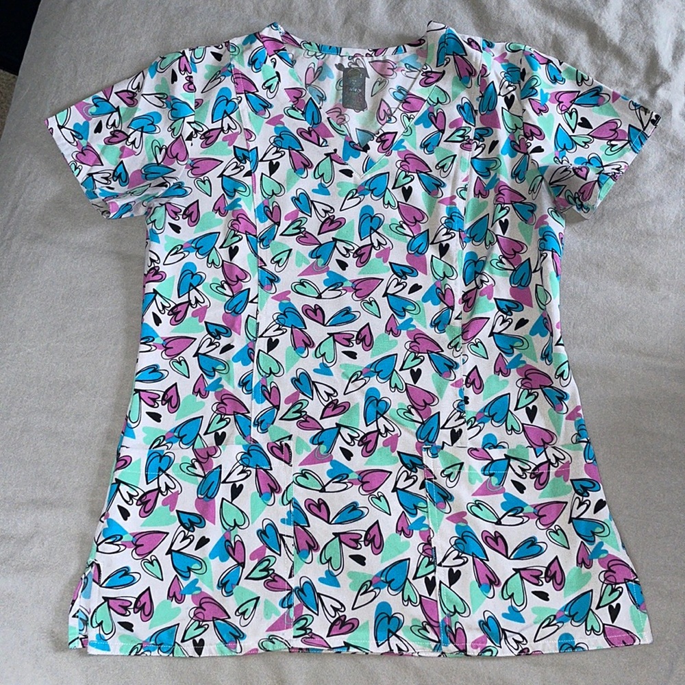 Heart Design Scrub Top - Dri Fit Material!